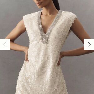 BHLDN Cream Sequin Mini Dress with Silver Details